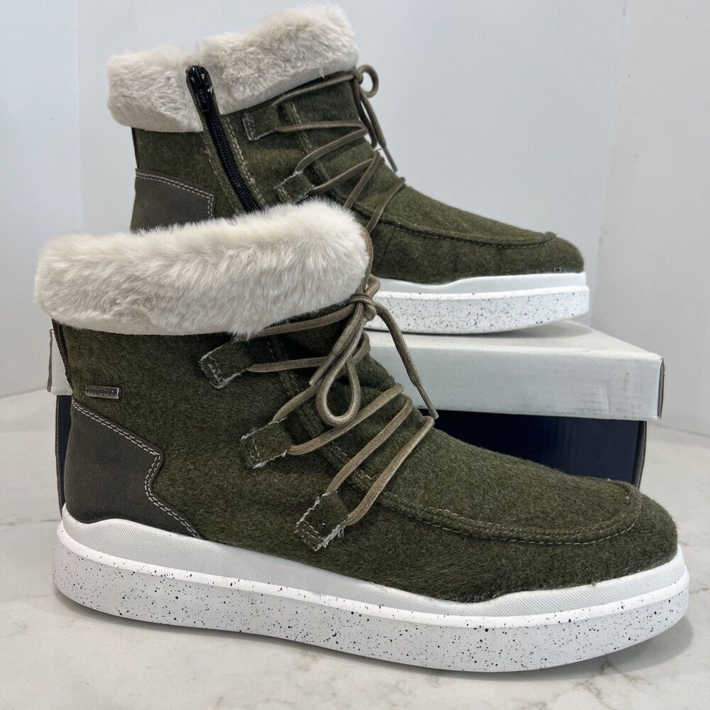 Romika NEW Helsinki Ankle Faux Fur Sneaker Boot Green Lace Zip‎  EU 42 US 11